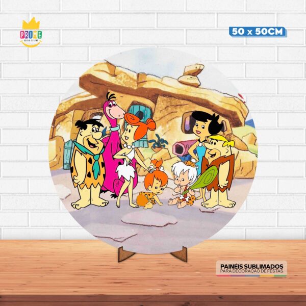 Painel Redondo 3D Flintstones Tecido 50cm X 50cm Com Suporte MDF