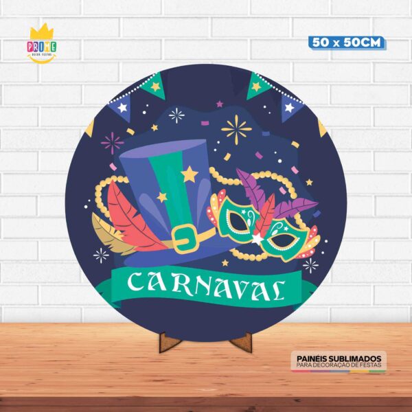 Painel Redondo 3D Carnaval Tecido 50cm X 50cm Com Suporte MDF