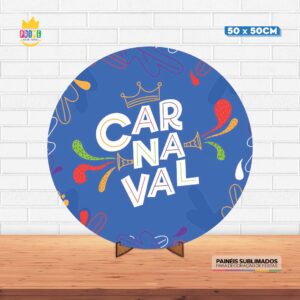 Painel Redondo 3D Carnaval Tecido 50cm X 50cm Com Suporte MDF