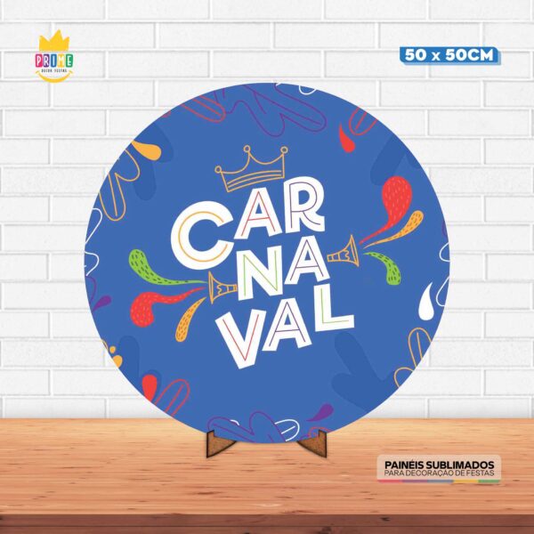 Painel Redondo 3D Carnaval Tecido 50cm X 50cm Com Suporte MDF