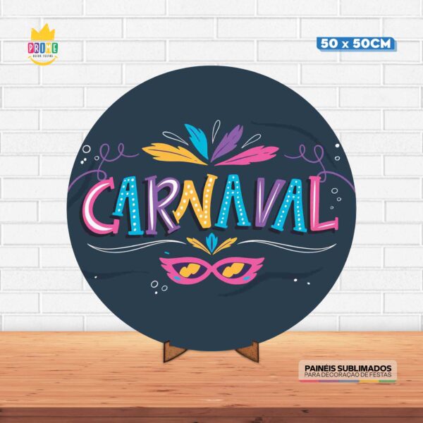 Painel Redondo 3D Carnaval Tecido 50cm X 50cm Com Suporte MDF