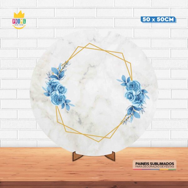 Painel Redondo 3D Floral Tecido 50cm X 50cm Com Suporte MDF