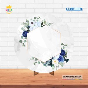 Painel Redondo 3D Floral Tecido 50cm X 50cm Com Suporte MDF