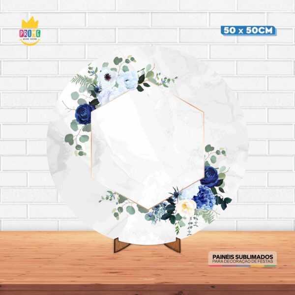 Painel Redondo 3D Floral Tecido 50cm X 50cm Com Suporte MDF