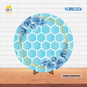 Painel Redondo 3D Floral Tecido 50cm X 50cm Com Suporte MDF