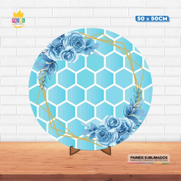 Painel Redondo 3D Floral Tecido 50cm X 50cm Com Suporte MDF