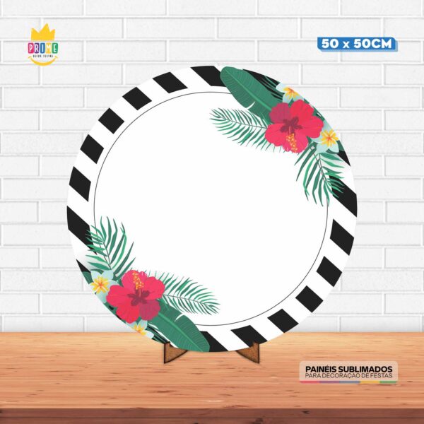 Painel Redondo 3D Floral Tecido 50cm X 50cm Com Suporte MDF