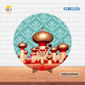 Painel Redondo 3D Castelo Tecido 50cm X 50cm Com Suporte MDF