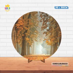 Painel Redondo 3D Floresta Tecido 50cm X 50cm Com Suporte MDF
