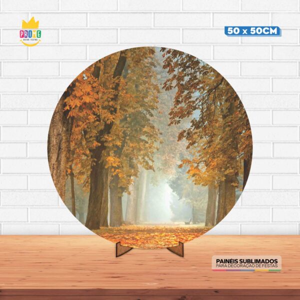 Painel Redondo 3D Floresta Tecido 50cm X 50cm Com Suporte MDF