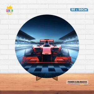 Painel Redondo 3D Formula 1 Tecido 50cm X 50cm Com Suporte MDF