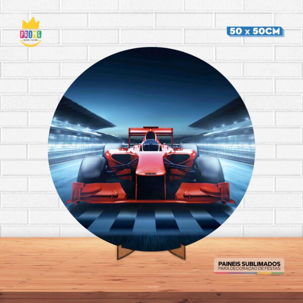Painel Redondo 3D Formula 1 Tecido 50cm X 50cm Com Suporte MDF