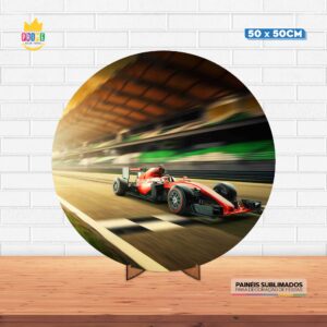 Painel Redondo 3D Formula 1 Tecido 50cm X 50cm Com Suporte MDF