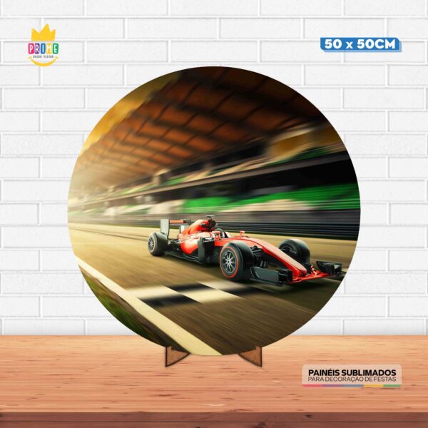 Painel Redondo 3D Formula 1 Tecido 50cm X 50cm Com Suporte MDF