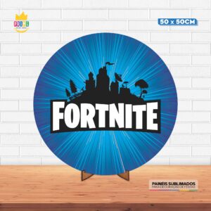 Painel Redondo 3D Fortnite Tecido 50cm X 50cm Com Suporte MDF