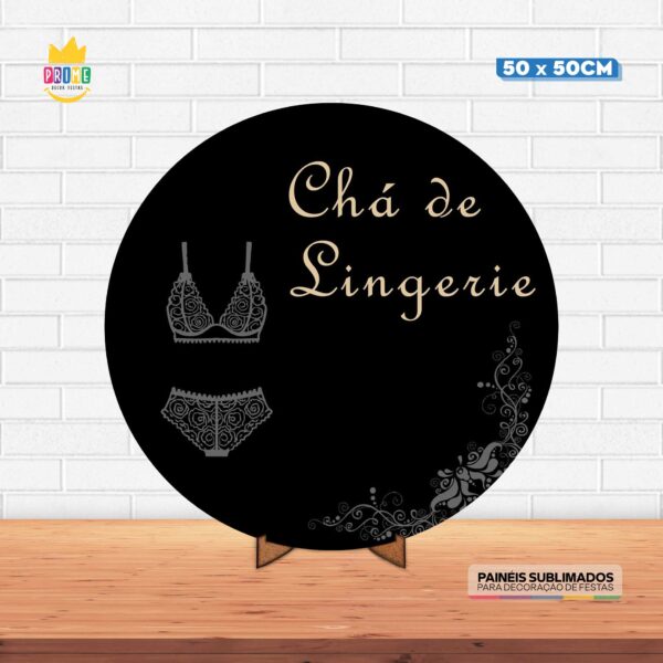 Painel Redondo 3D Chá de Lingerie Tecido 50cm X 50cm Com Suporte MDF