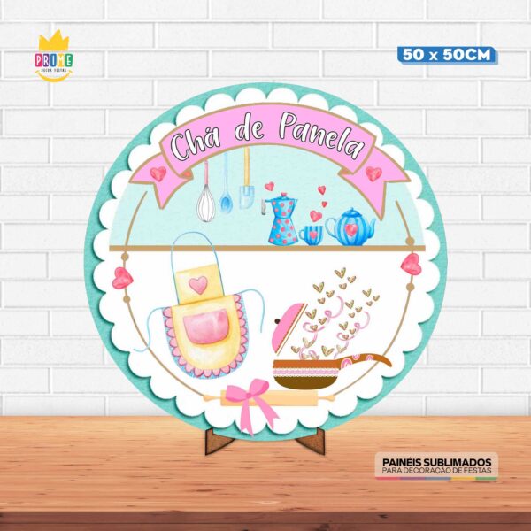Painel Redondo 3D Chá de Panela Tecido 50cm X 50cm Com Suporte MDF