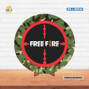 Painel Redondo 3D Free Fire Tecido 50cm X 50cm Com Suporte MDF
