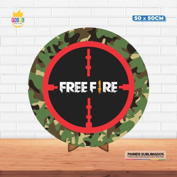 Painel Redondo 3D Free Fire Tecido 50cm X 50cm Com Suporte MDF