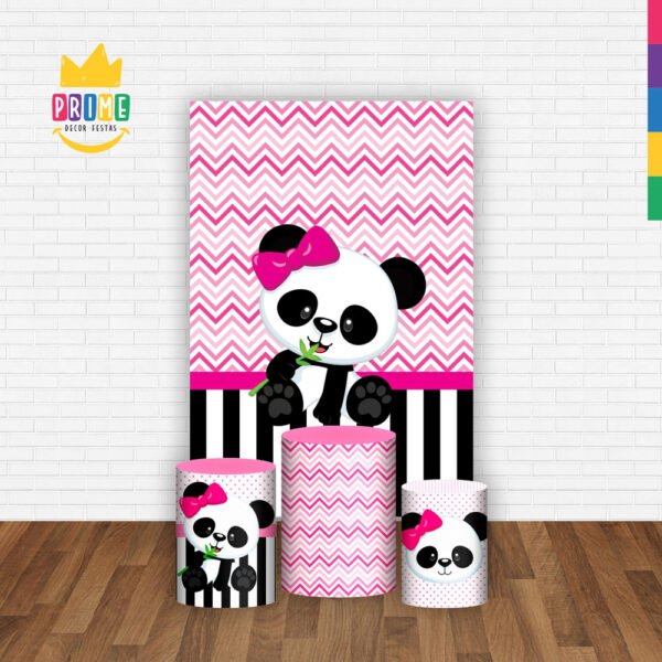 Kit Casado Panda Rosa Trio Capa Cilindro Retangular Tecido - Image 2