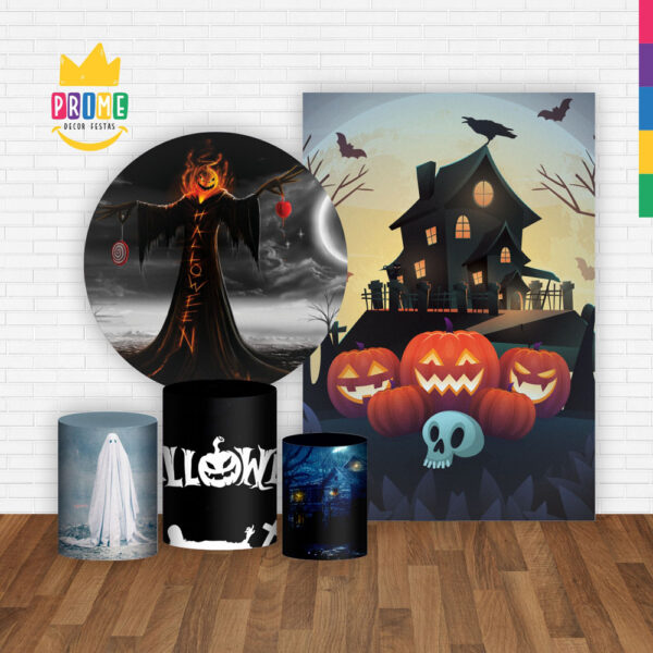 Kit Casado Halloween Painel Redondo Trio Capas Cilindro Retangular Vertical Em Tecido - Image 2
