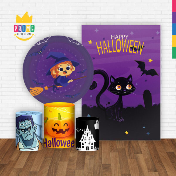 Kit Casado Halloween Painel Redondo Trio Capas Cilindro Retangular Vertical Em Tecido - Image 2