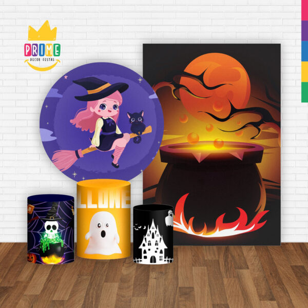 Kit Casado Halloween Painel Redondo Trio Capas Cilindro Retangular Vertical Em Tecido - Image 2