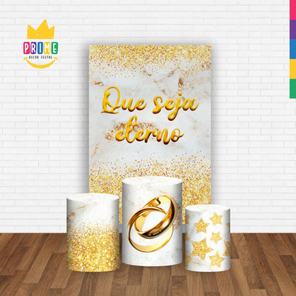 Kit Casado Bodas de Ouro Trio Capa Cilindro Retangular Tecido - Image 2