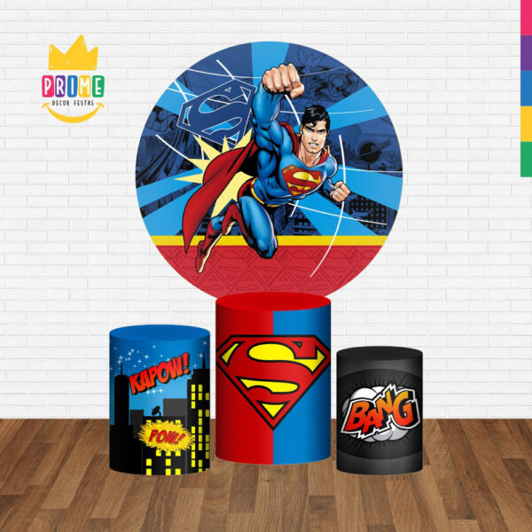 Trio Capa Cilindro + Painel Redondo 3D Super Homem 1,50m Veste Fácil - Image 2
