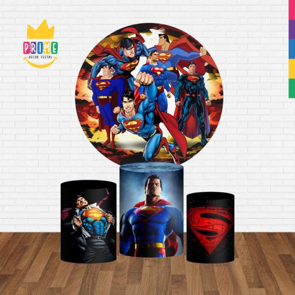 Trio Capa Cilindro + Painel Redondo 3D Super Homem 1,50m Veste Fácil - Image 2