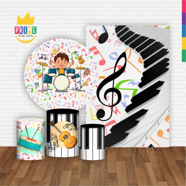 Kit Casado Musica Instrumentos Painel Redondo Trio Capas Cilindro Retangular Vertical Em Tecido - Image 2