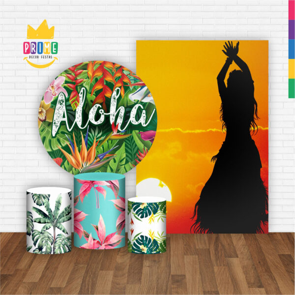 Kit Casado Aloha Painel Redondo Trio Capas Cilindro Retangular Vertical Em Tecido - Image 2