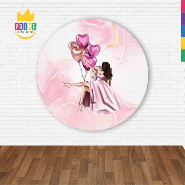 Painel Redondo 3D Feliz Aniversario Diva Abre Fácil Tecido - Image 2