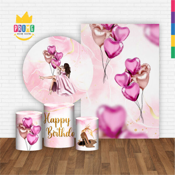 Kit Casado Feliz Aniversario Diva Painel Redondo Trio Capas Cilindro Retangular Vertical Em Tecido - Image 2