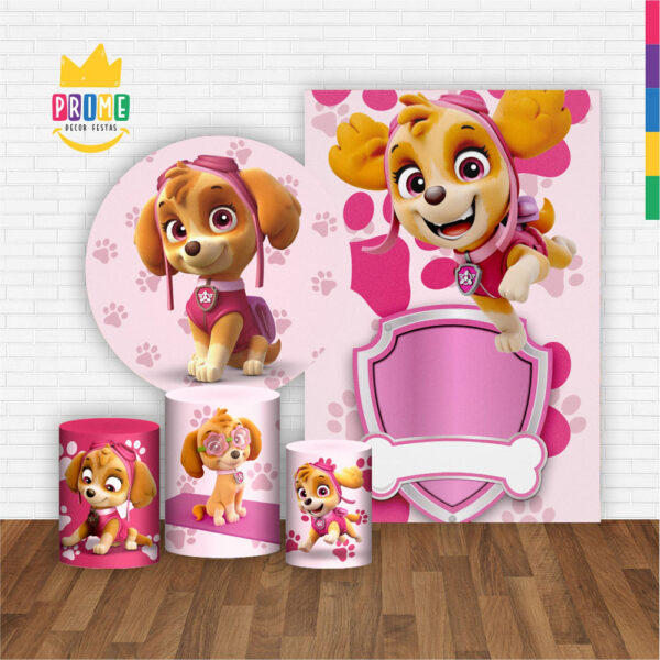 Kit Casado Skye Patrulha Canina Painel Redondo Trio Capas Cilindro Retangular Vertical Em Tecido - Image 2