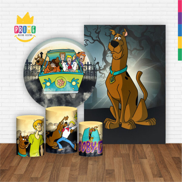 Kit Casado Scooby Doo Painel Redondo Trio Capas Cilindro Retangular Vertical Em Tecido - Image 2