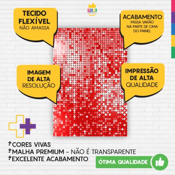 Painel de Festa Retangular 3D Euphoria Paetê Vermelho Casadinho 1,50m x 2,20m - Image 4