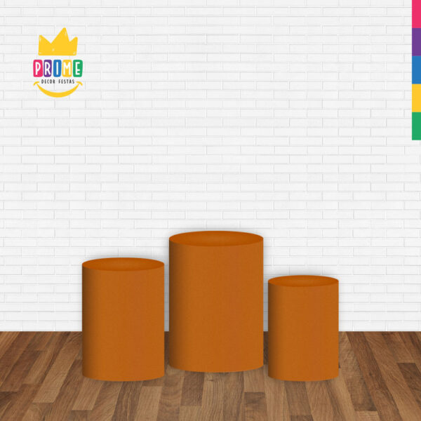Trio Capa Cilindro Mostarda 3D Em Tecido Com Elástico - Image 2