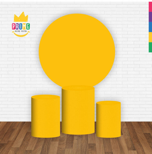 Trio Capa Cilindro + Painel Redondo 3D Amarelo Ouro 1,50m Veste Fácil - Image 2