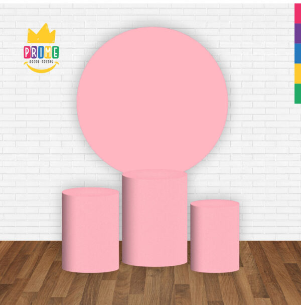 Trio Capa Cilindro + Painel Redondo 3D Rosa Bebe 1,50m Veste Fácil - Image 2