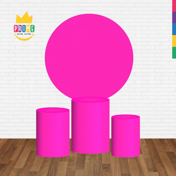 Trio Capa Cilindro + Painel Redondo 3D Rosa Fluorescente 1,50m Veste Fácil - Image 2
