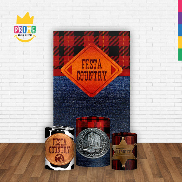 Kit Casado Festa Country Trio Capa Cilindro Retangular Tecido - Image 2