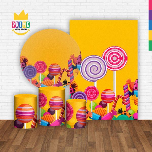 Kit Casado Doces Painel Redondo Trio Capas Cilindro Retangular Vertical Em Tecido - Image 2
