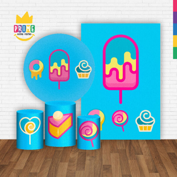 Kit Casado Doces Painel Redondo Trio Capas Cilindro Retangular Vertical Em Tecido - Image 2