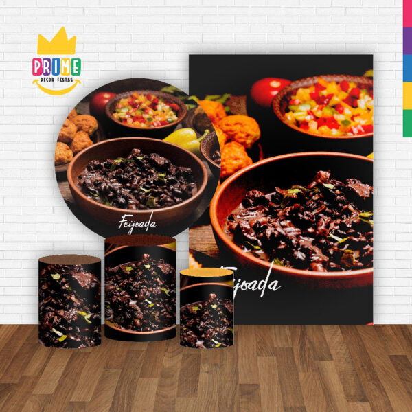 Kit Casado Feijoada Painel Redondo Trio Capas Cilindro Retangular Vertical Em Tecido - Image 2