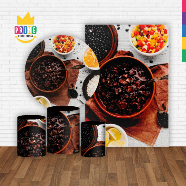 Kit Casado Feijoada Painel Redondo Trio Capas Cilindro Retangular Vertical Em Tecido - Image 2
