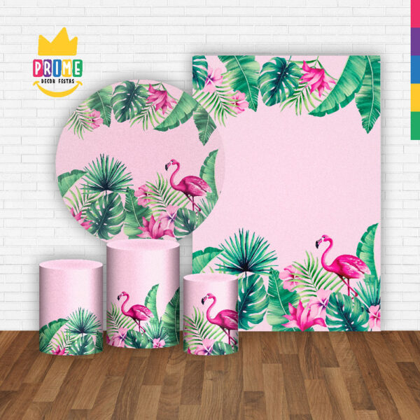 Kit Casado Flamingo Painel Redondo Trio Capas Cilindro Retangular Vertical Em Tecido - Image 2
