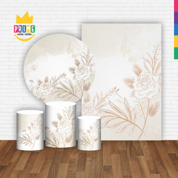 Kit Casado Floral Painel Redondo Trio Capas Cilindro Retangular Vertical Em Tecido - Image 2
