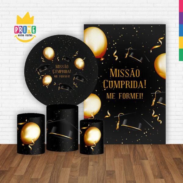 Kit Casado Formatura Painel Redondo Trio Capas Cilindro Retangular Vertical Em Tecido - Image 2