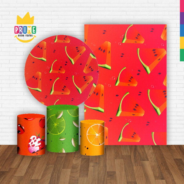 Kit Casado Frutas Painel Redondo Trio Capas Cilindro Retangular Vertical Em Tecido - Image 2